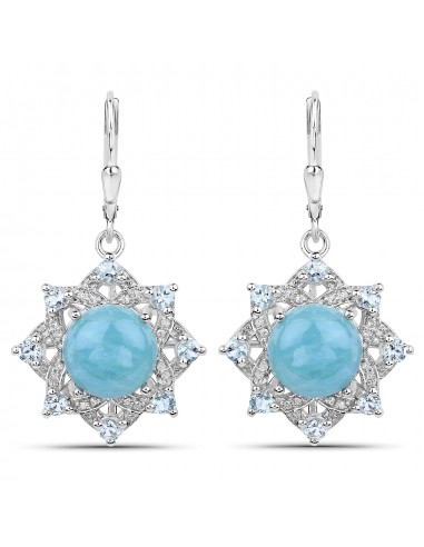 9.03 Carat Genuine Aquamarine and White Diamond .925 Sterling Silver Earrings pas cher