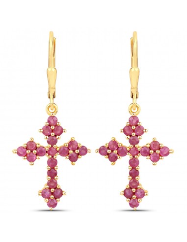 18K Yellow Gold Plated 1.90 Carat Genuine Ruby .925 Sterling Silver Earrings Livraison rapide