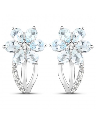 1.54 Carat Genuine Aquamarine and White Topaz .925 Sterling Silver Earrings meilleur choix