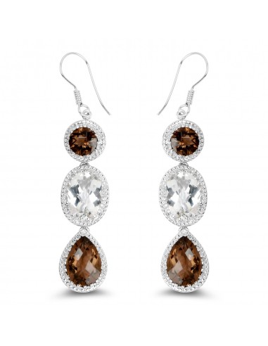 24.84 Carat Genuine Smoky Quartz .925 Sterling Silver Earrings Dans la société mordern