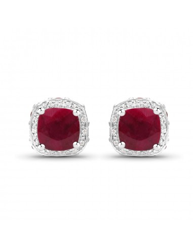 6.08 Carat Dyed Ruby, Ruby and White Topaz .925 Sterling Silver Earrings acheter