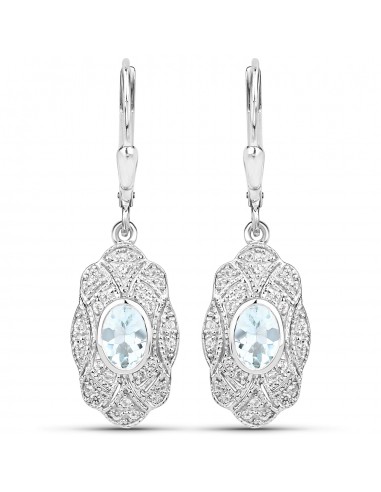 0.96 Carat Genuine Aquamarine and White Topaz .925 Sterling Silver Earrings chez Cornerstreet bien 