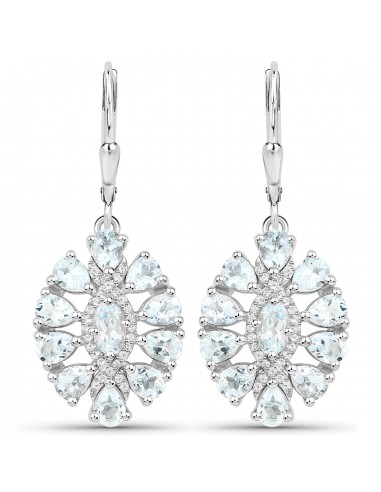 2.93 Carat Genuine Aquamarine and White Topaz .925 Sterling Silver Earrings Comparez et commandez 