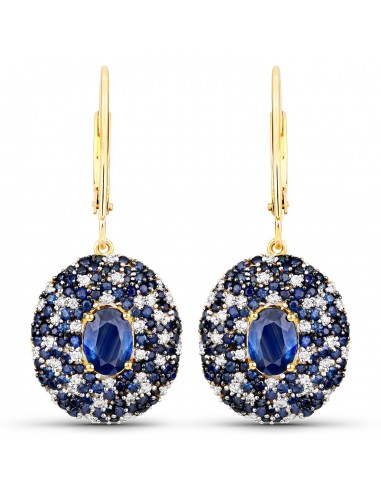 5.18 Carat Genuine Blue Sapphire and White Diamond 14K Yellow Gold Earrings livraison et retour toujours gratuits