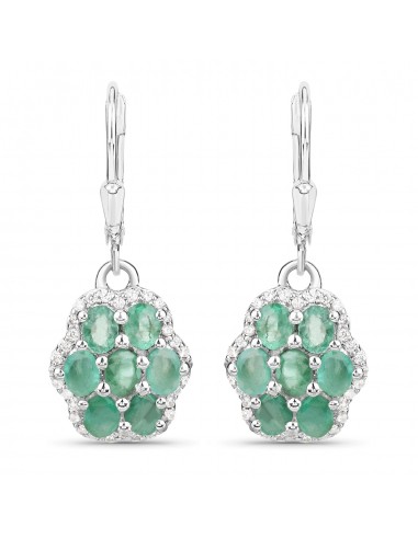 2.48 Carat Genuine Zambian Emerald and White Zircon .925 Sterling Silver Earrings chez Cornerstreet bien 