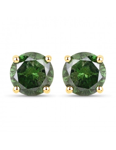 0.95 Carat Genuine Green Diamond 14K Yellow Gold Earrings (I1-I2) 2023