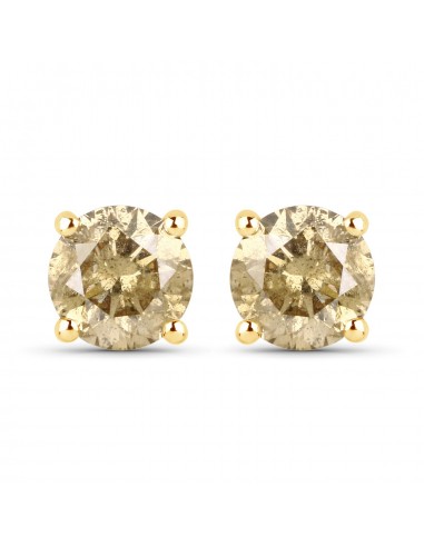 0.77 Carat Genuine Champagne Diamond 14K Yellow Gold Earrings (I1-I2) soldes