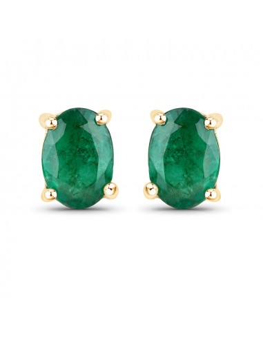 1.44 Carat Genuine Zambian Emerald 14K Yellow Gold Earrings basket pas cher