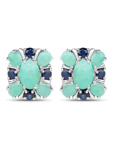 2.90 Carat Genuine Emerald and Blue Sapphire .925 Sterling Silver Earrings 2 - 3 jours ouvrés.