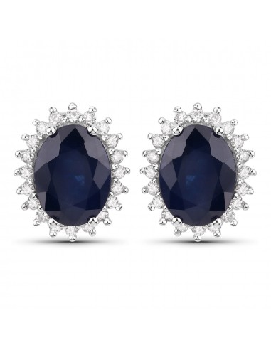 3.32 Carat Genuine Blue Sapphire and White Diamond 14K White Gold Earrings de pas cher