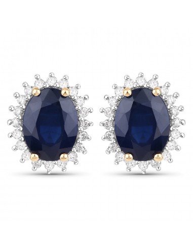 3.32 Carat Genuine Blue Sapphire and White Diamond 14K Yellow Gold Earrings acheter