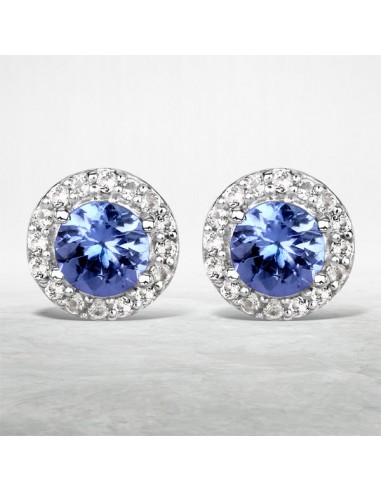 0.59 Carat Genuine Tanzanite and White Topaz .925 Sterling Silver Earrings chez Cornerstreet bien 