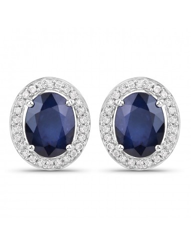 4.14 Carat Genuine Blue Sapphire and White Diamond 14K White Gold Earrings Découvrez la collection