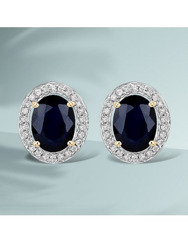 4.14 Carat Genuine Blue Sapphire and White Diamond 14K Yellow Gold Earrings livraison et retour toujours gratuits