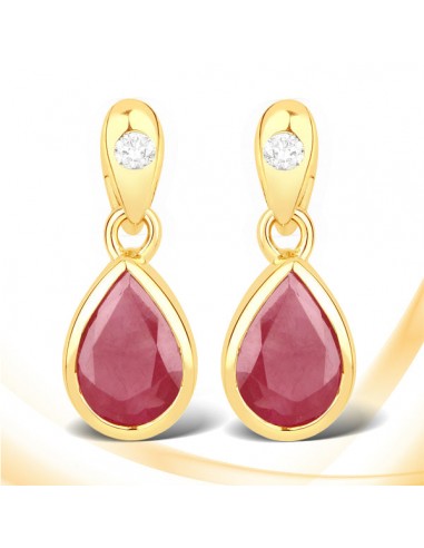 1.65 Carat Genuine Johnson Ruby and White Diamond 14K Yellow Gold Earrings Livraison rapide