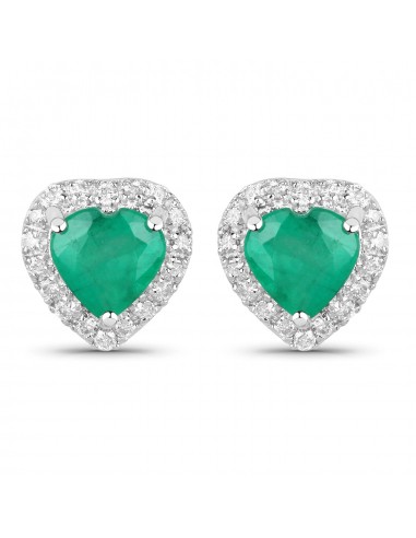 1.03 Carat Genuine Zambian Emerald and White Diamond 14K White Gold Earrings Fin de série