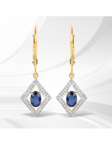 1.14 Carat Genuine Blue Sapphire and White Diamond 14K Yellow Gold Earrings de la marque