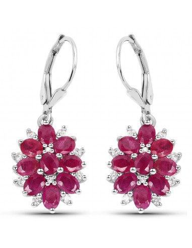 4.30 Carat Genuine Ruby and White Zircon .925 Sterling Silver Earrings prix