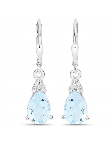 3.90 Carat Genuine Blue Topaz and White Zircon .925 Sterling Silver Earrings français