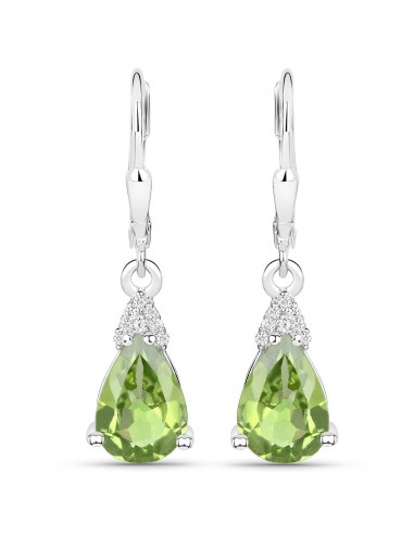 2.80 Carat Genuine Peridot and White Zircon .925 Sterling Silver Earrings 50-70% off 