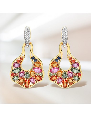 5.68 Carat Genuine Multi Sapphire .925 Sterling Silver Earrings français