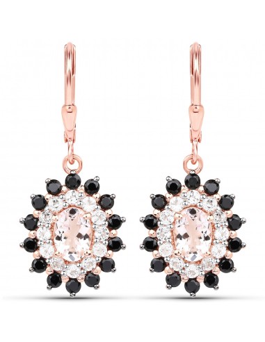 3.48 Carat Genuine Morganite, Black Spinel and White Topaz .925 Sterling Silver Earrings Pour