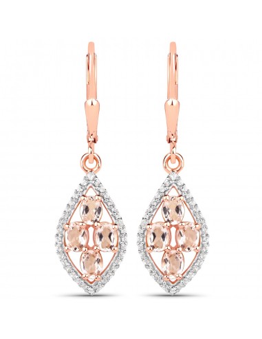 1.47 Carat Genuine Morganite and White Topaz .925 Sterling Silver Earrings en linge