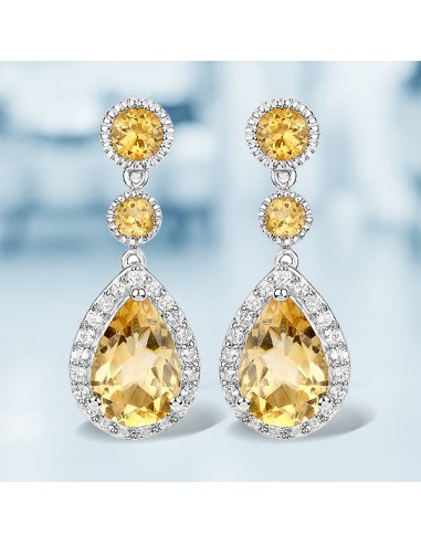 7.06 Carat Genuine Citrine and White Topaz .925 Sterling Silver Earrings Pour