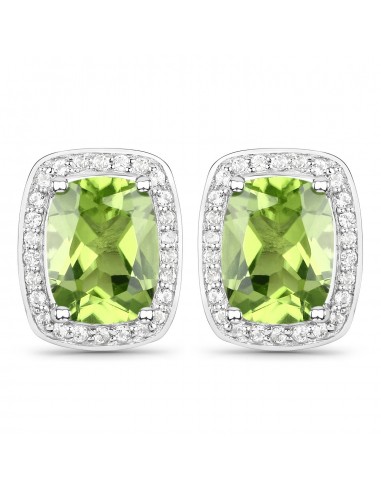 3.01 Carat Genuine Peridot and White Topaz .925 Sterling Silver Earrings rembourrage situé sous