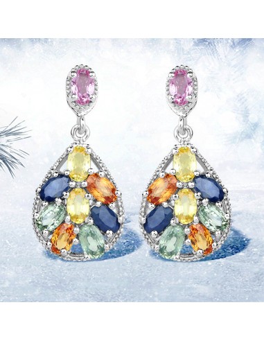 3.96 Carat Genuine Multi Sapphire .925 Sterling Silver Earrings est présent 