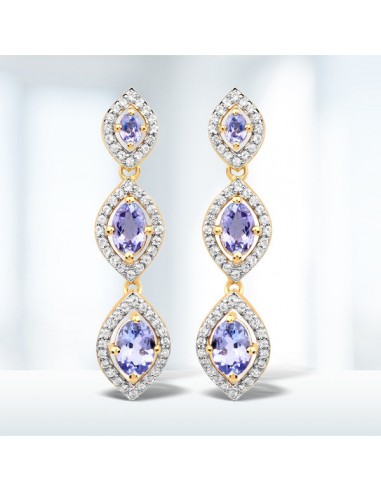 2.86 Carat Genuine Tanzanite and White Topaz .925 Sterling Silver Earrings en ligne