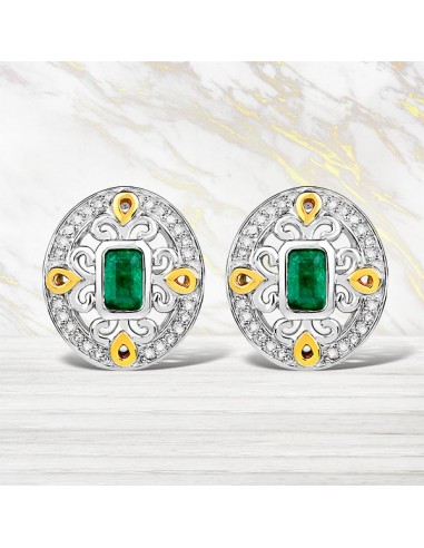 0.69 Carat Genuine Zambian Emerald and White Diamond .925 Sterling Silver Earrings le concept de la Pate a emporter 