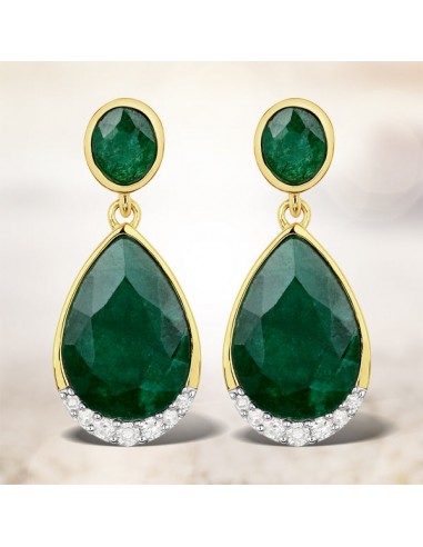 6.10 Carat Dyed Emerald and White Diamond .925 Sterling Silver Earrings Toutes les collections ici