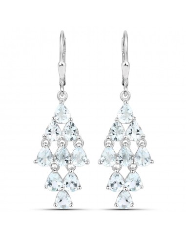 3.96 Carat Genuine Aquamarine .925 Sterling Silver Earrings Paris Déstockage Promo